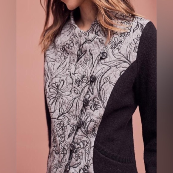 ANTHROPOLOGIE Knitted + Knotted Embroidered Sweater Bomber Jacket Sz XS - Picture 2 of 8